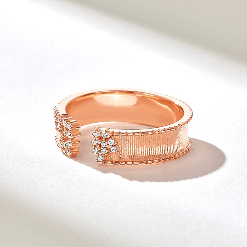 18K Solid Gold Diamond Contemporary Cuff Open Wedding Band