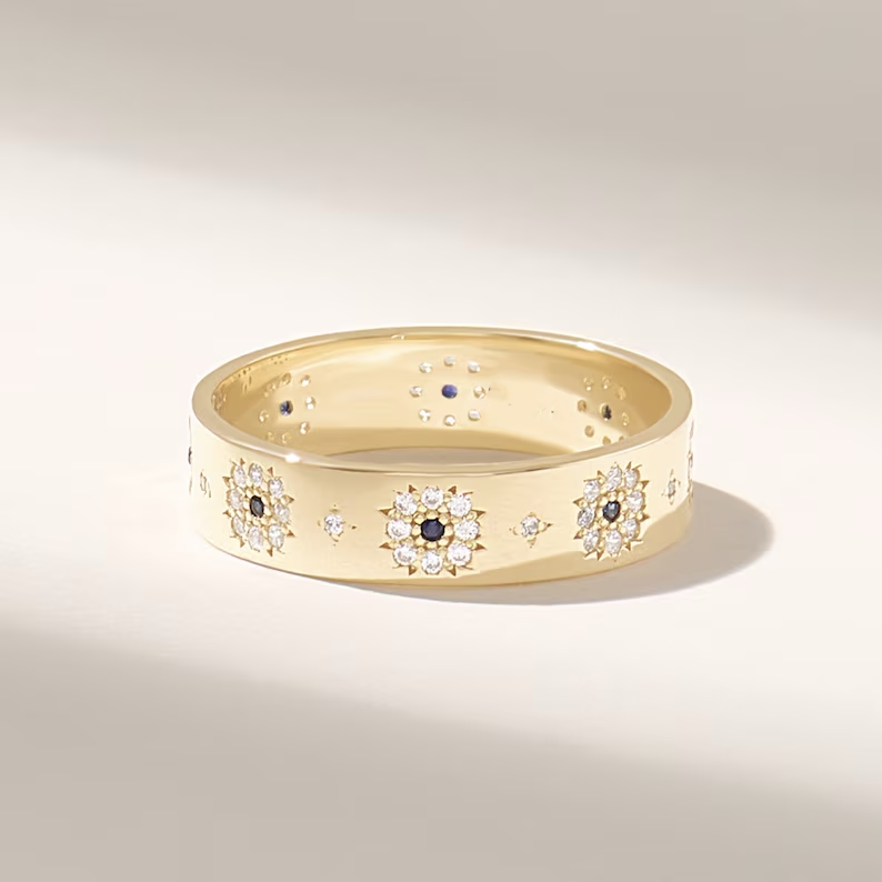 Solid Gold Sapphire Flower Band