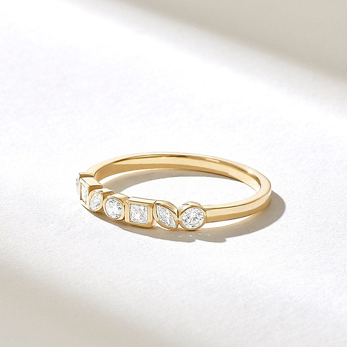 Solid Gold Bezel Diamond Wedding Band