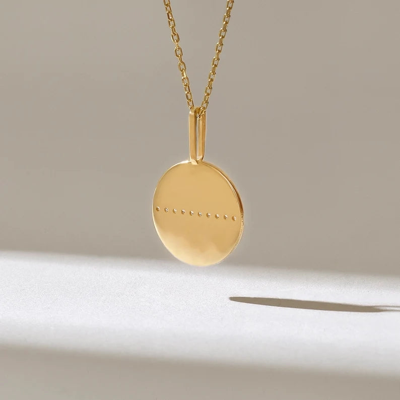 Solid Gold Pave Line Diamond Disc Necklace