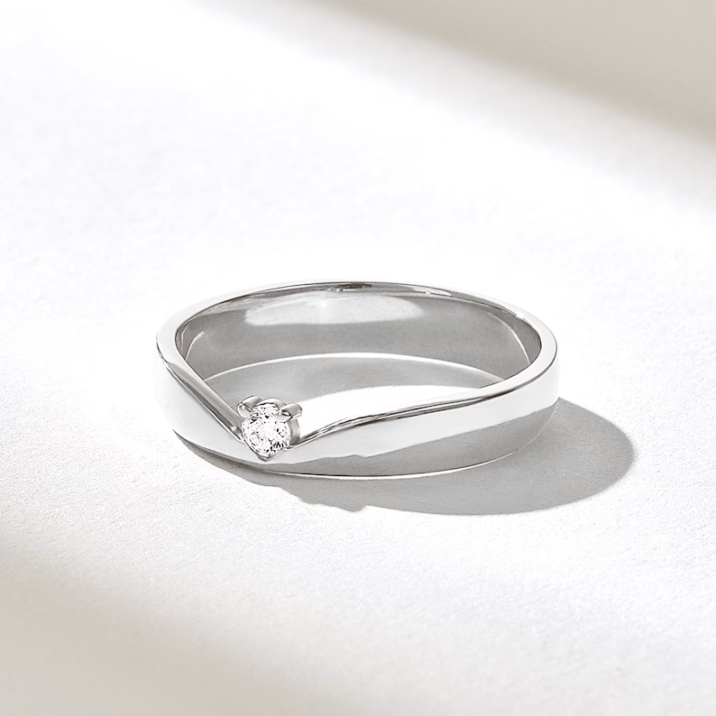 Solid Gold Wishbone Solo Diamond Wedding Band