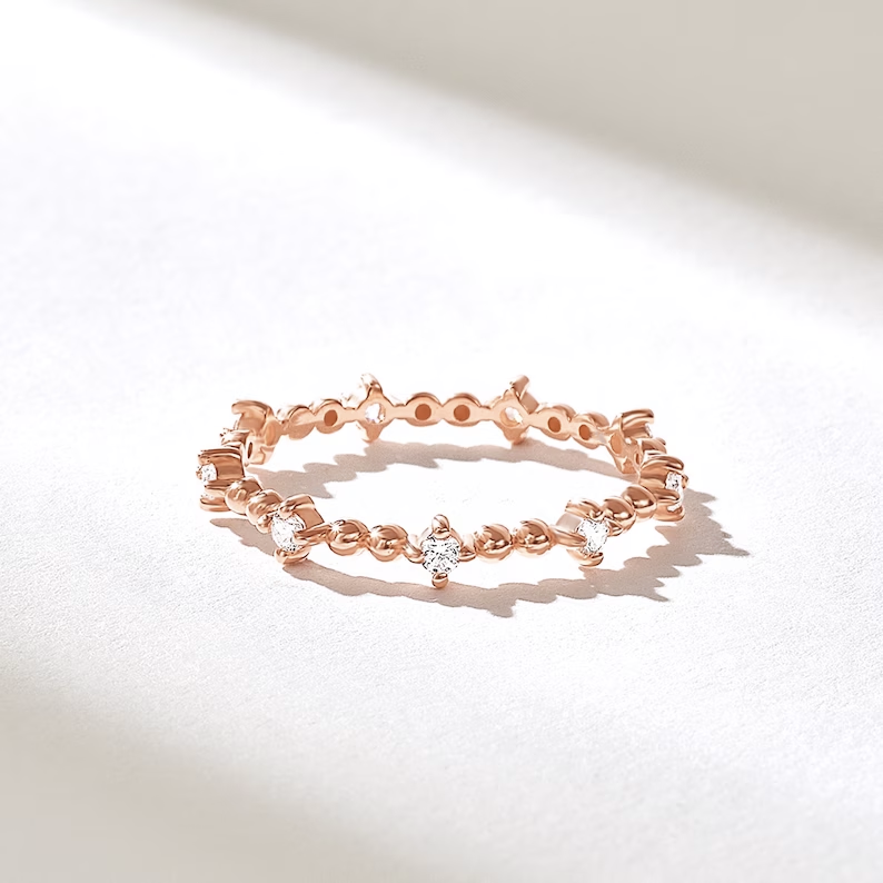 18K Solid Gold Diamond Stacking Ring - Style A
