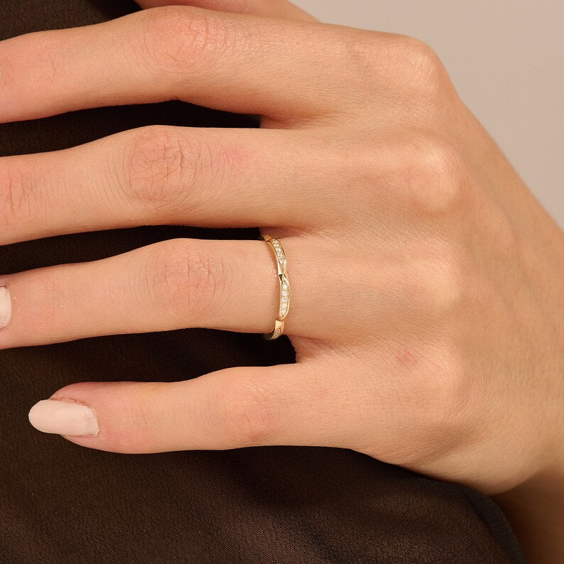 Solid Gold Pave Eternity Stacking Ring