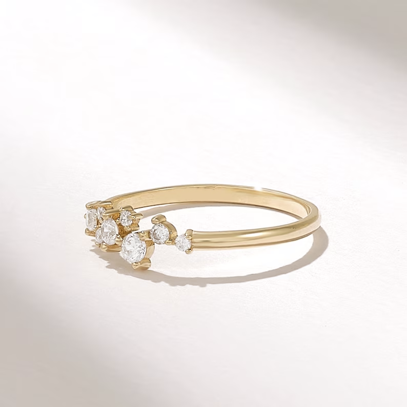 Solid Gold Diamond Cluster Wedding Ring
