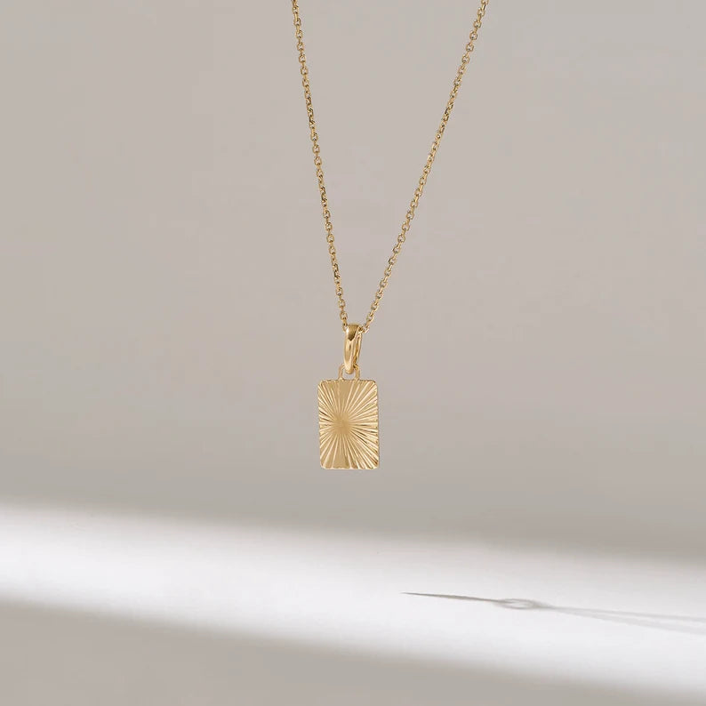 Solid Gold Rectangle Sun Pendant