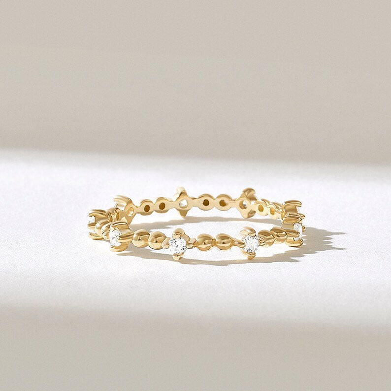 18K Solid Gold Diamond Stacking Ring - Style A