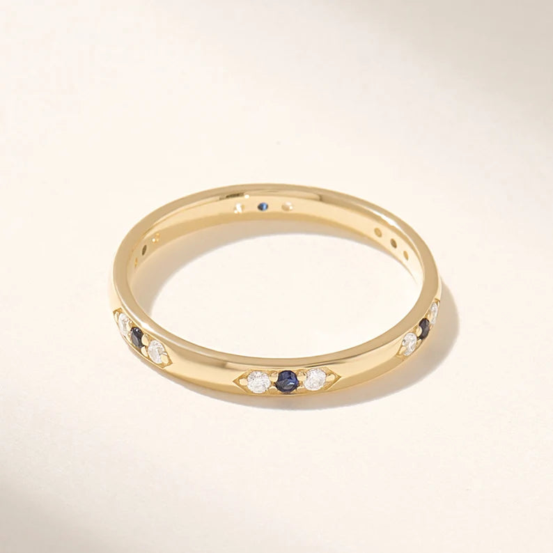 Solid Gold Natural Sapphire Diamond Ring