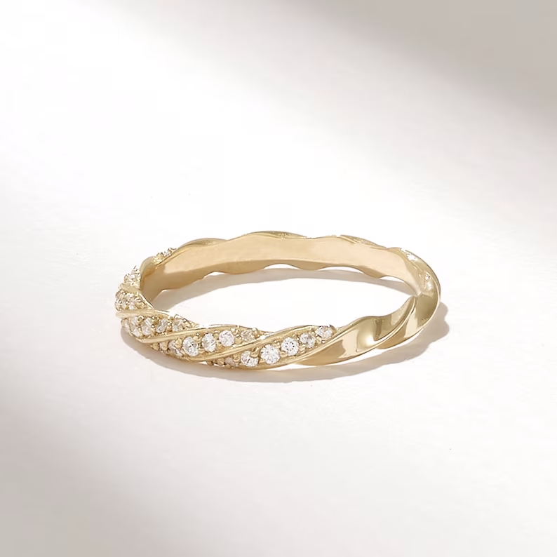 Solid Gold Diamond Twisted Half Eternity Ring
