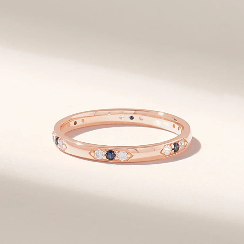 Solid Gold Natural Sapphire Diamond Ring