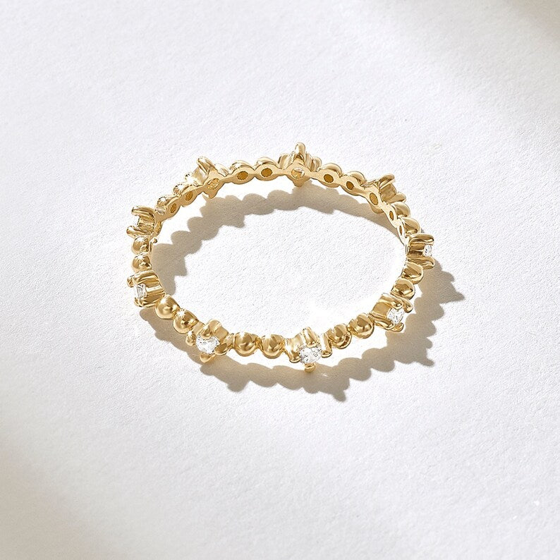 18K Solid Gold Diamond Stacking Ring - Style A