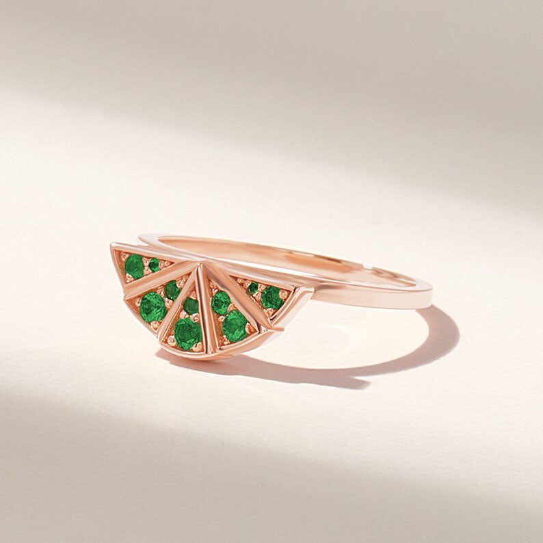 Solid Gold Pave Emerald Boho Ring
