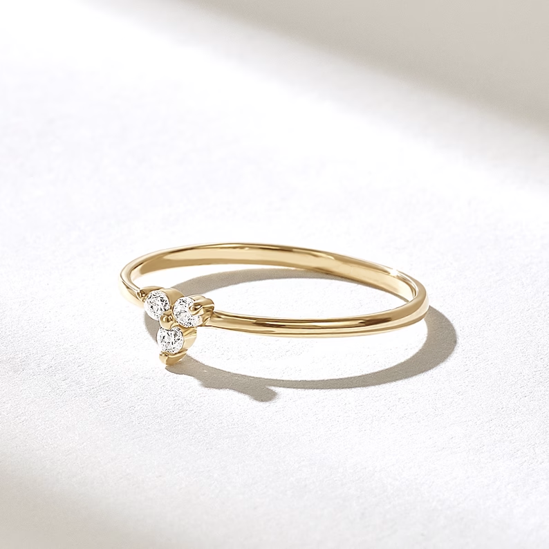 Solid Gold Tiny Diamond Trefoil Promise Ring