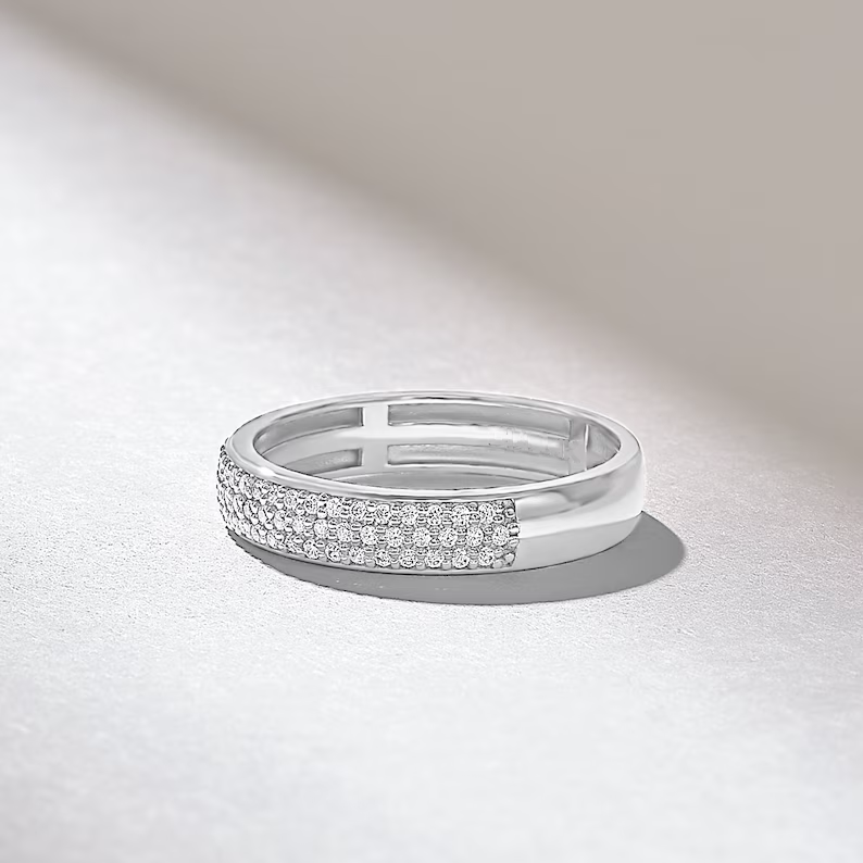 Solid Gold Micro Pave Diamond Wedding Band: Minimal 3.80MM Matching Ring