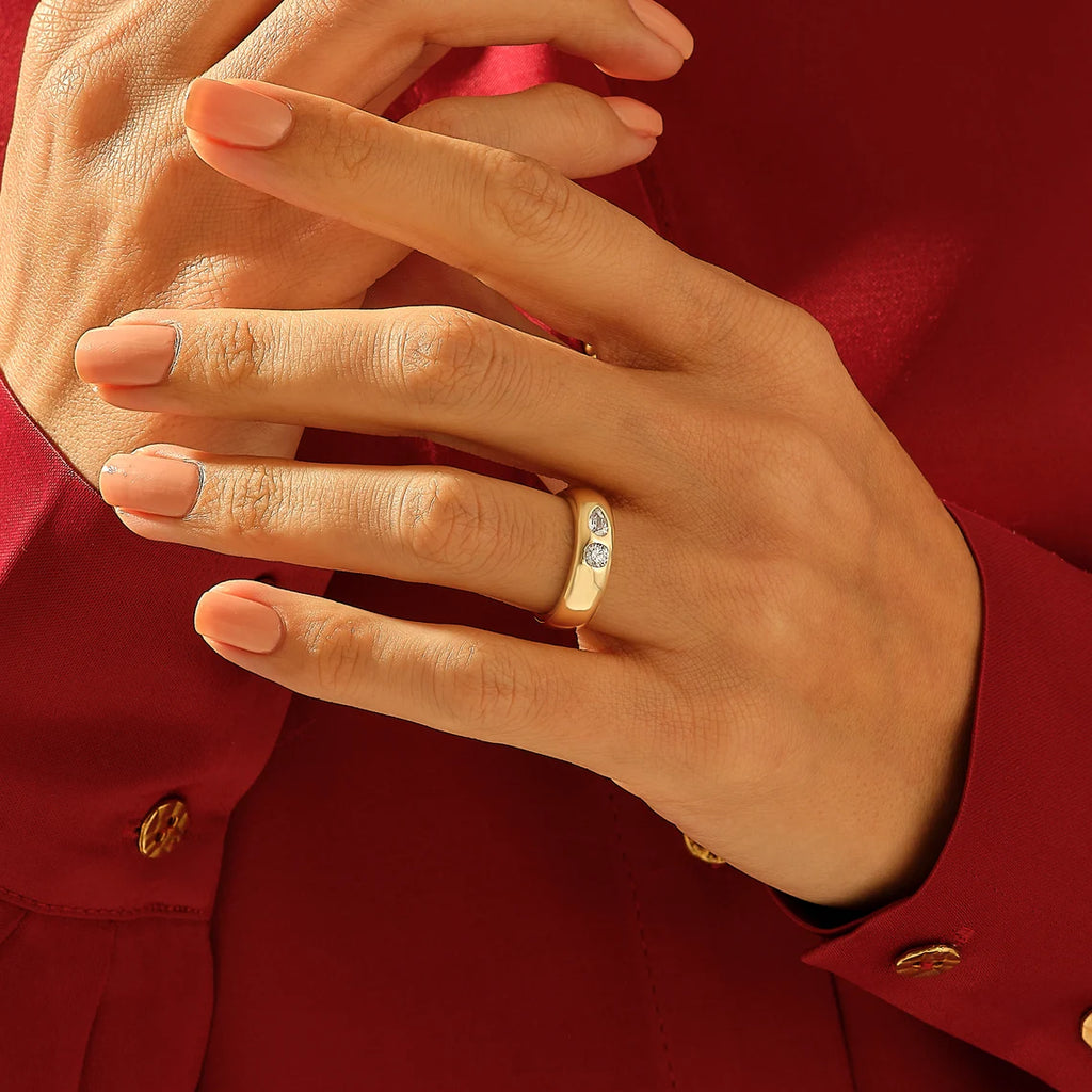 Solid Gold Two Diamond Dome Ring (732E4E)