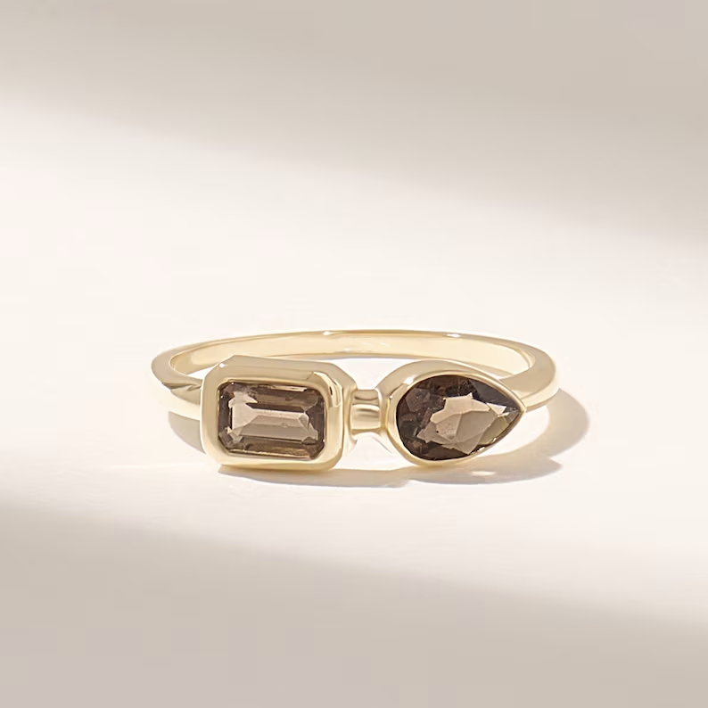 Solid Gold Smoky Gray Toi et Moi Ring
