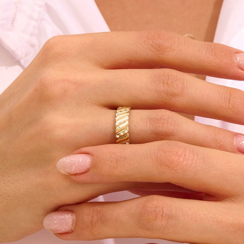 Solid Gold Diamond Pave Wedding Band