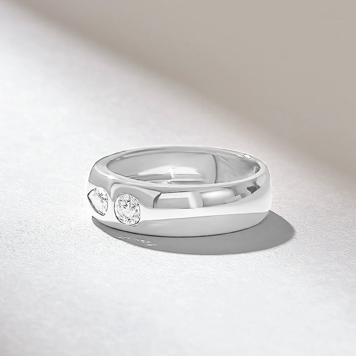 Solid Gold Two Diamond Dome Ring (732E4E)