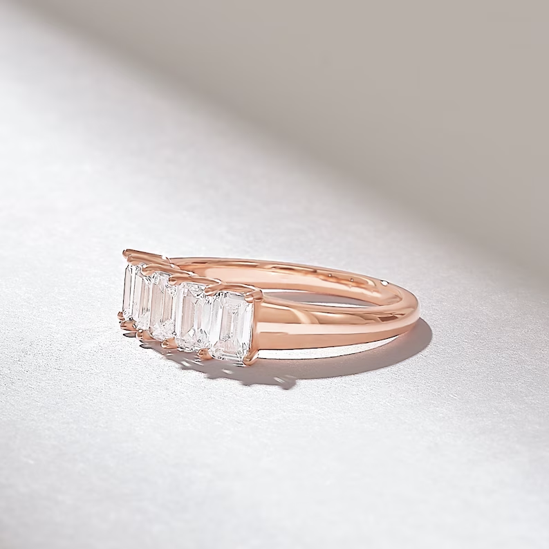 Solid Gold Emerald Cut Diamond Wedding Ring