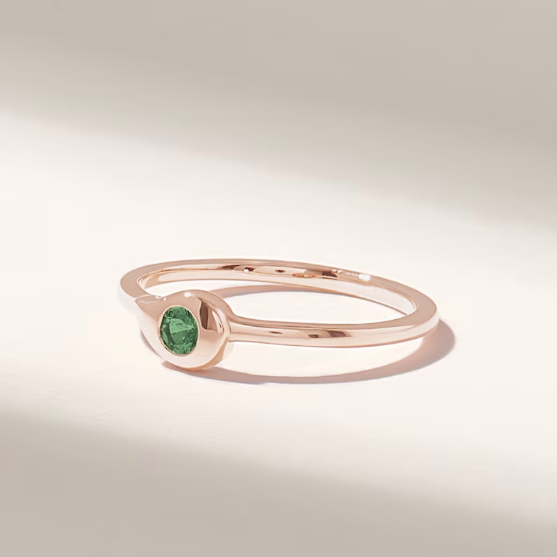 Solid Gold Emerald Teardrop Solitaire Ring