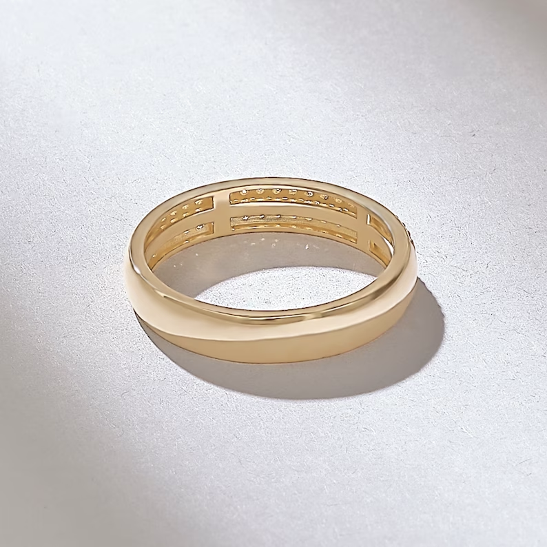 Solid Gold Micro Pave Diamond Wedding Band: Minimal 3.80MM Matching Ring