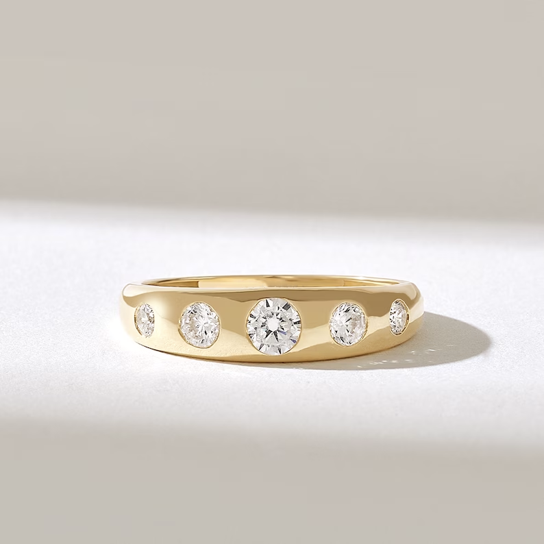 Solid Gold Bezel Diamond Wedding Ring