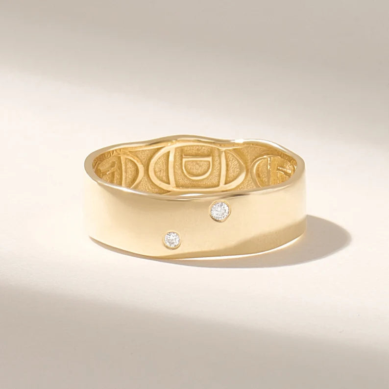 Solid Gold Flush Set Two Diamond Band