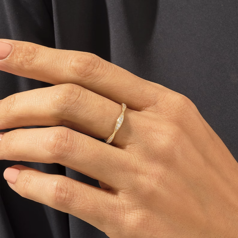 Solid Gold Diamond Pave Eternity Wedding Ring