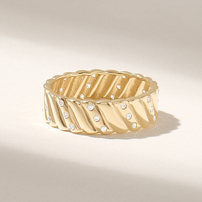 Solid Gold Diamond Pave Wedding Band