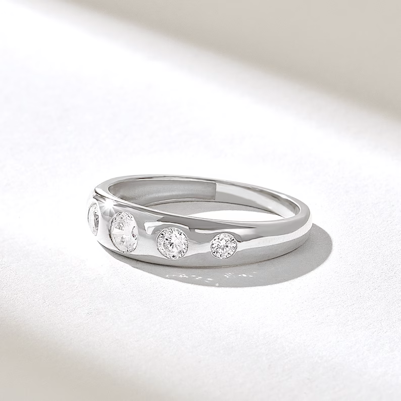 Solid Gold Bezel Diamond Wedding Ring