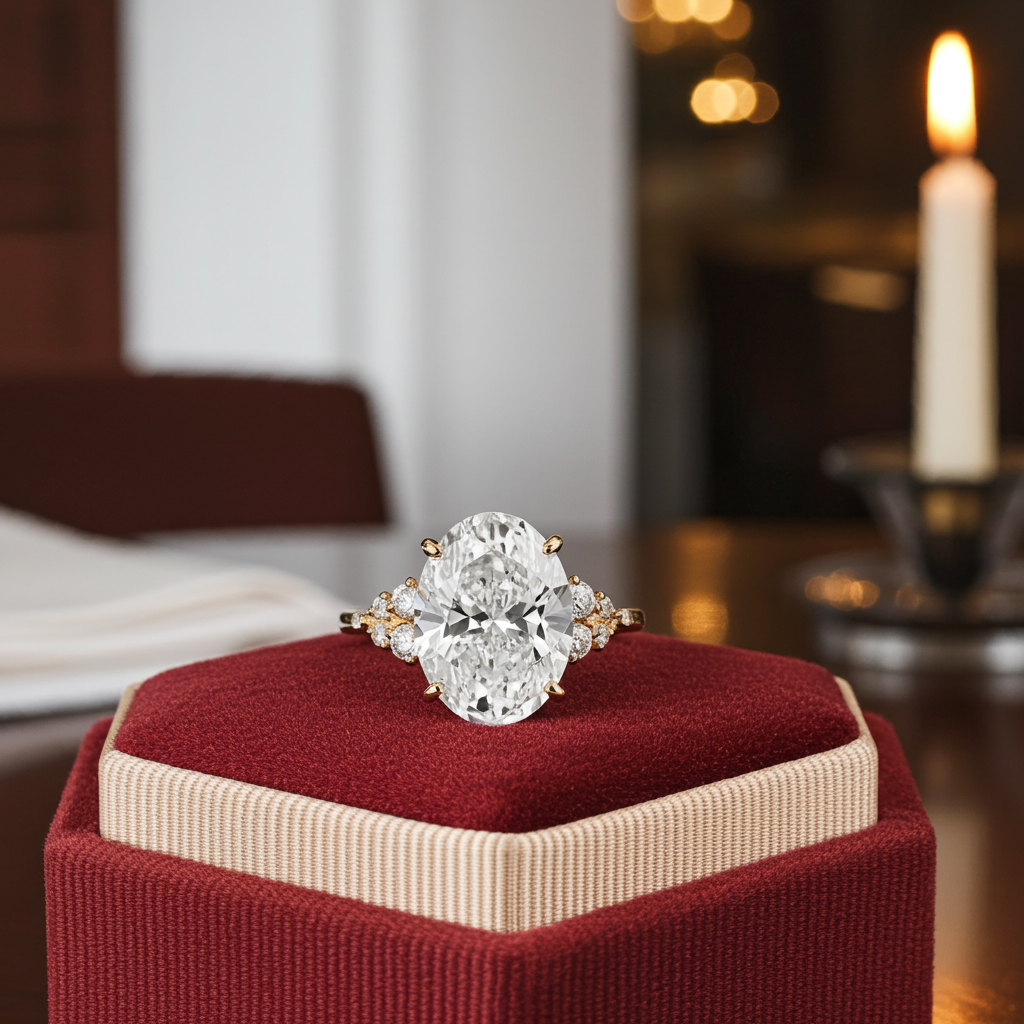 Solid Gold 2 CT Snowdrift Ring, Oval Cut Diamond Moissanite
