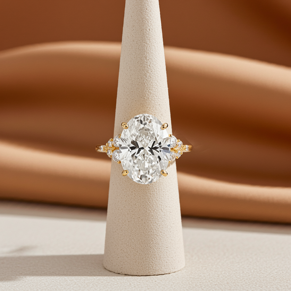 Solid Gold 2 CT Snowdrift Ring, Oval Cut Diamond Moissanite