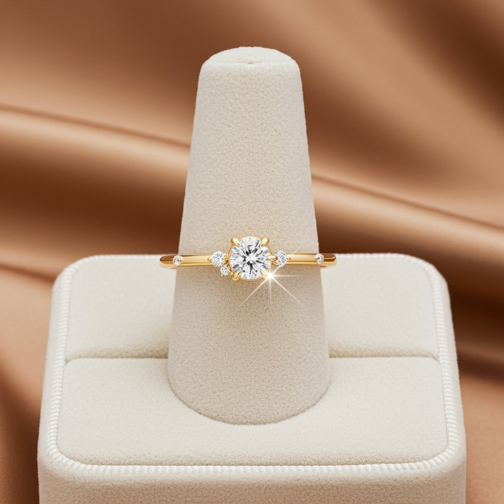 Solid Gold Round Cut Snowdrift Five Stone Simulated Diamond Ring