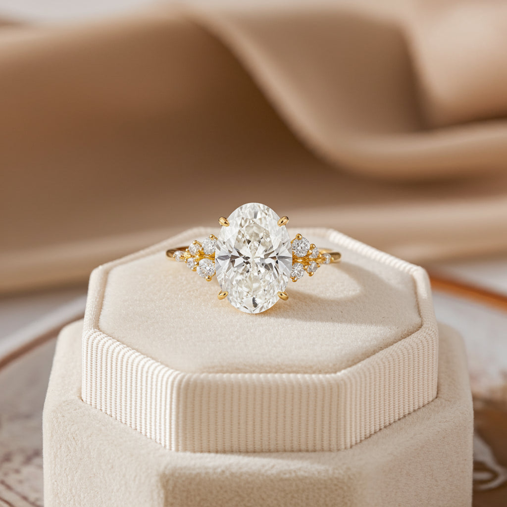 Solid Gold Snowdrift Ring, Oval Cut Diamond Ring