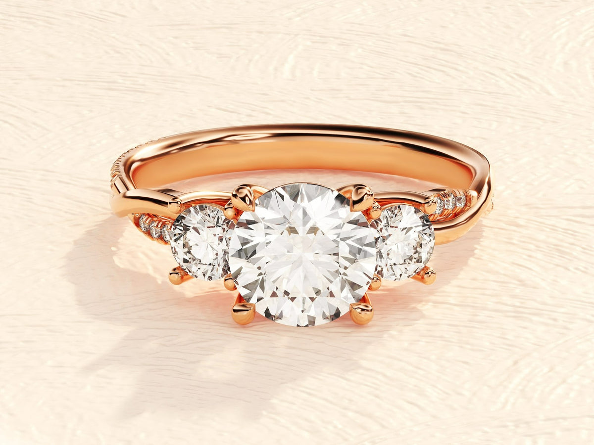 Solid Gold Three Stone Anniversary Solitaire Ring 3 ct. Lab Grown Diamond