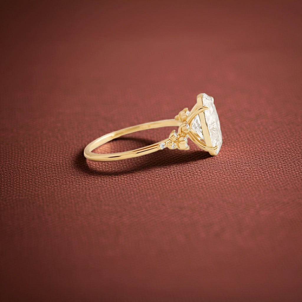 Solid Gold Snowdrift Ring, Oval Cut Diamond Ring