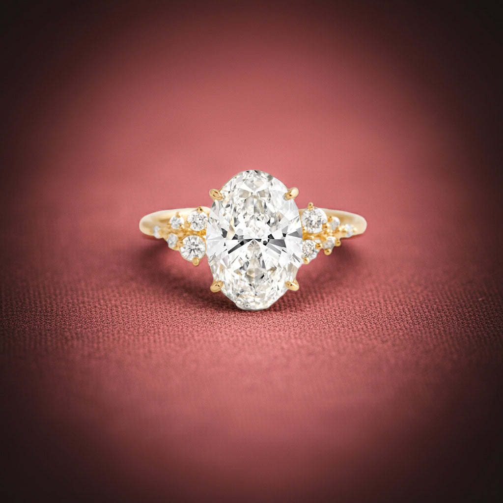 Solid Gold Lab-Grown Snowdrift Lab-Grown Diamond Ring, Oval Cut Diamond Ring
