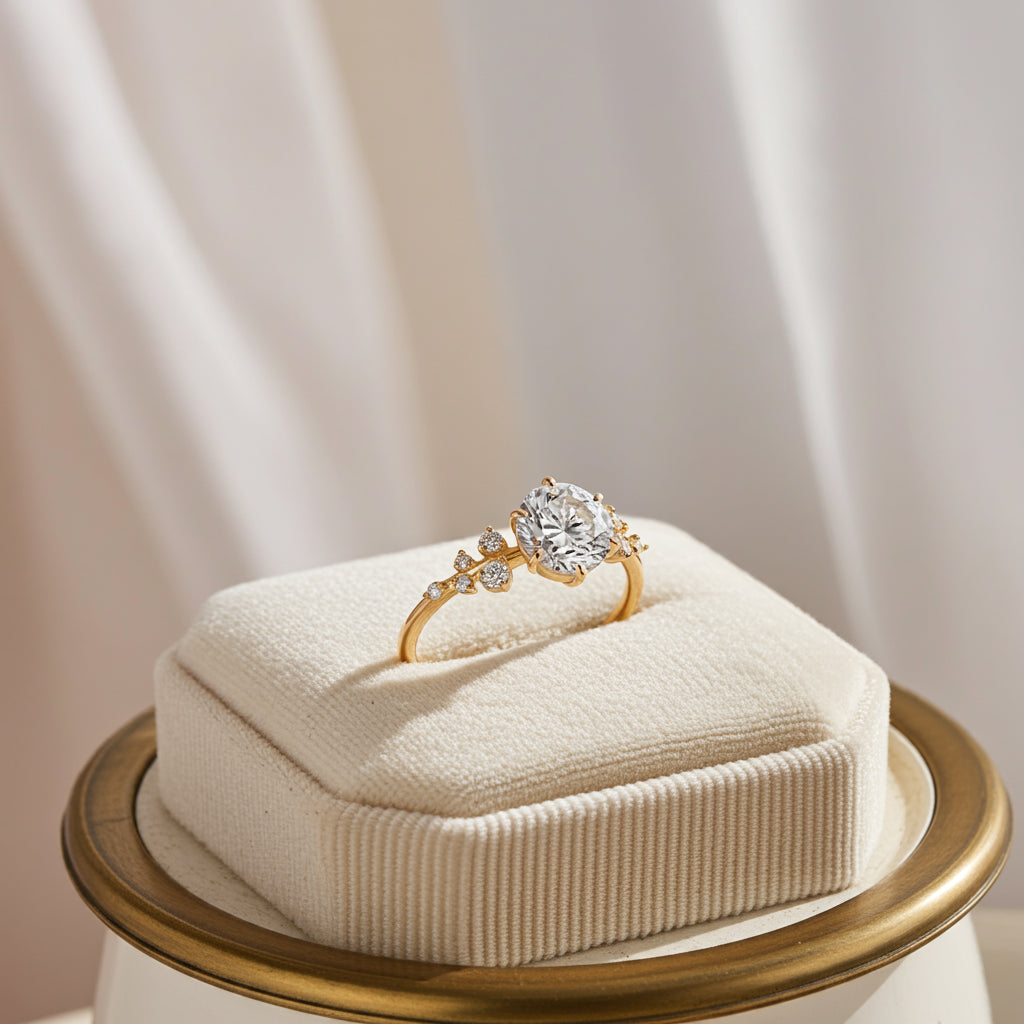 Solid Gold Snowdrift Ring, 1.15ct. Round Cut Lab Diamond Ring
