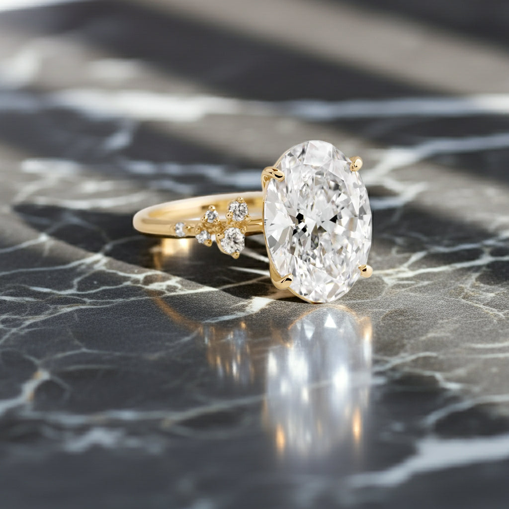Solid Gold 2 CT Snowdrift Ring, Oval Cut Diamond Moissanite