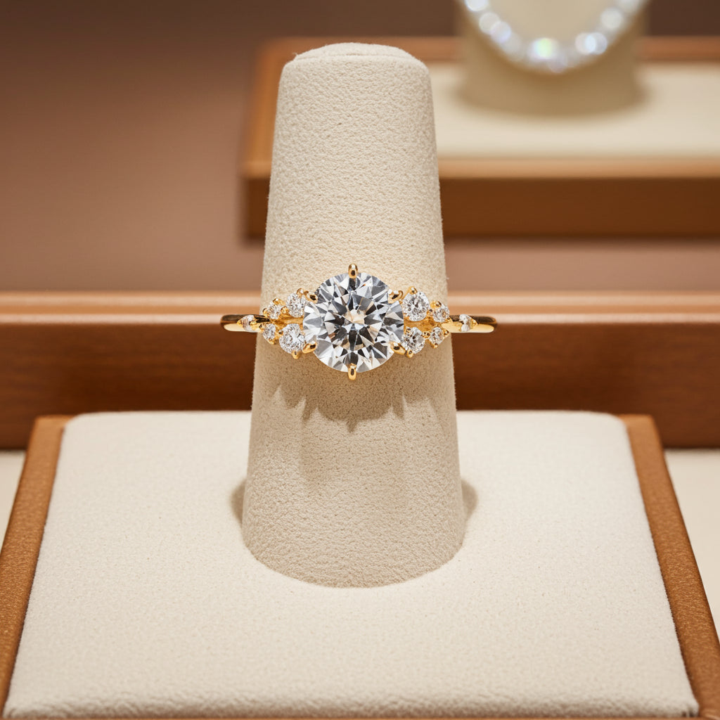 Solid Gold Snowdrift Ring, 1.15ct. Round Cut Moissanite Diamond Ring