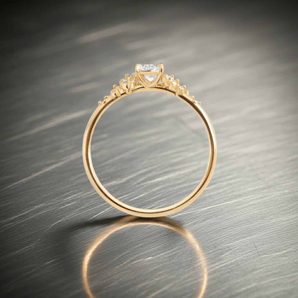 Solid Gold 2 CT Snowdrift Ring, Oval Cut Diamond Moissanite