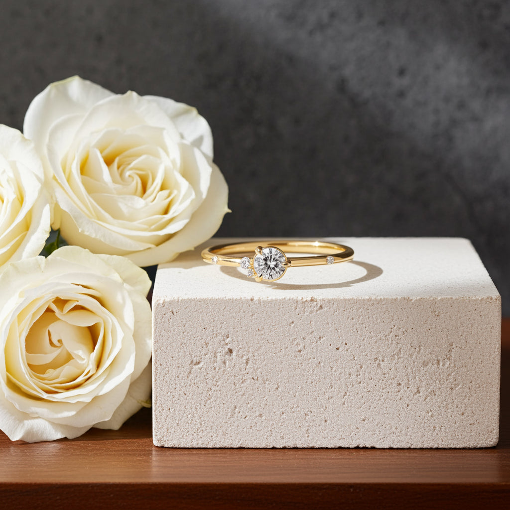 Solid Gold Round Cut Snowdrift Five Stone Simulated Diamond Ring