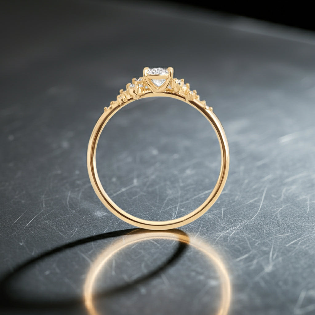 Solid Gold Snowdrift Ring, Oval Cut Diamond Ring