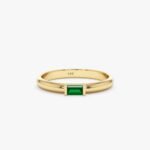 14K Solid Gold Baguette Emerald Dome Ring
