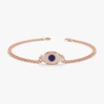 14K Solid Gold Bold Sapphire & Diamond Eye Bracelet - Image 4