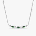 Curved Emerald & Diamonds Bar Necklace - Image 2