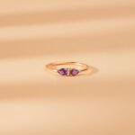 14K Solid Gold Natural Diamond and Amethyst Art Deco Ring - Image 3