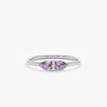 14K Solid Gold Natural Diamond and Amethyst Art Deco Ring - Image 2