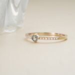 18K Solid Gold Natural Diamond and Aquamarine Engagement Ring - Image 3