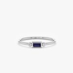 14K Solid Gold Diamond and Baguette Sapphire Ring - Image 2