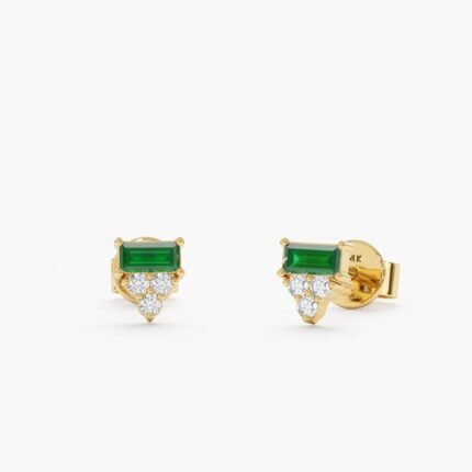 Diamond and Emerald Baguette Studs